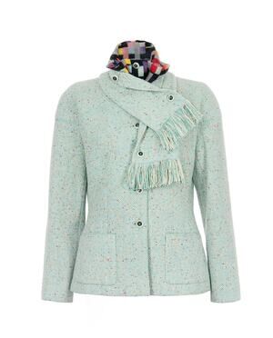Chanel Women’s Mint Green Wool-Mohair Blend Tweed Jacket with Scarf – Size 44